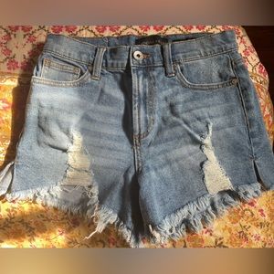 Size 26 distressed, high waisted jean shorts